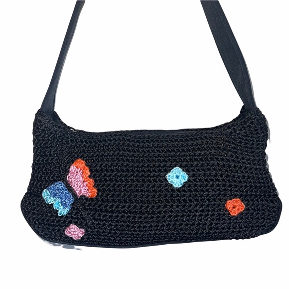 Y2K crochet butterfly mini shoulder bag 90s black - Picture 2 of 6